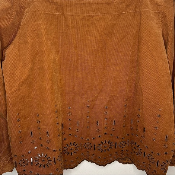 Madewell Embroidered Eyelet Corduroy Tie-Sleeve Top Size Medium Western Boho - Picture 5 of 11